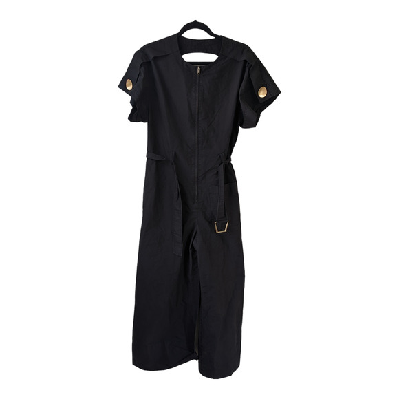 3:1 Phillip Lim Size 6 Flared Cut Out Jumpsuit Black Belted Short Sleeves - Picture 1 of 15